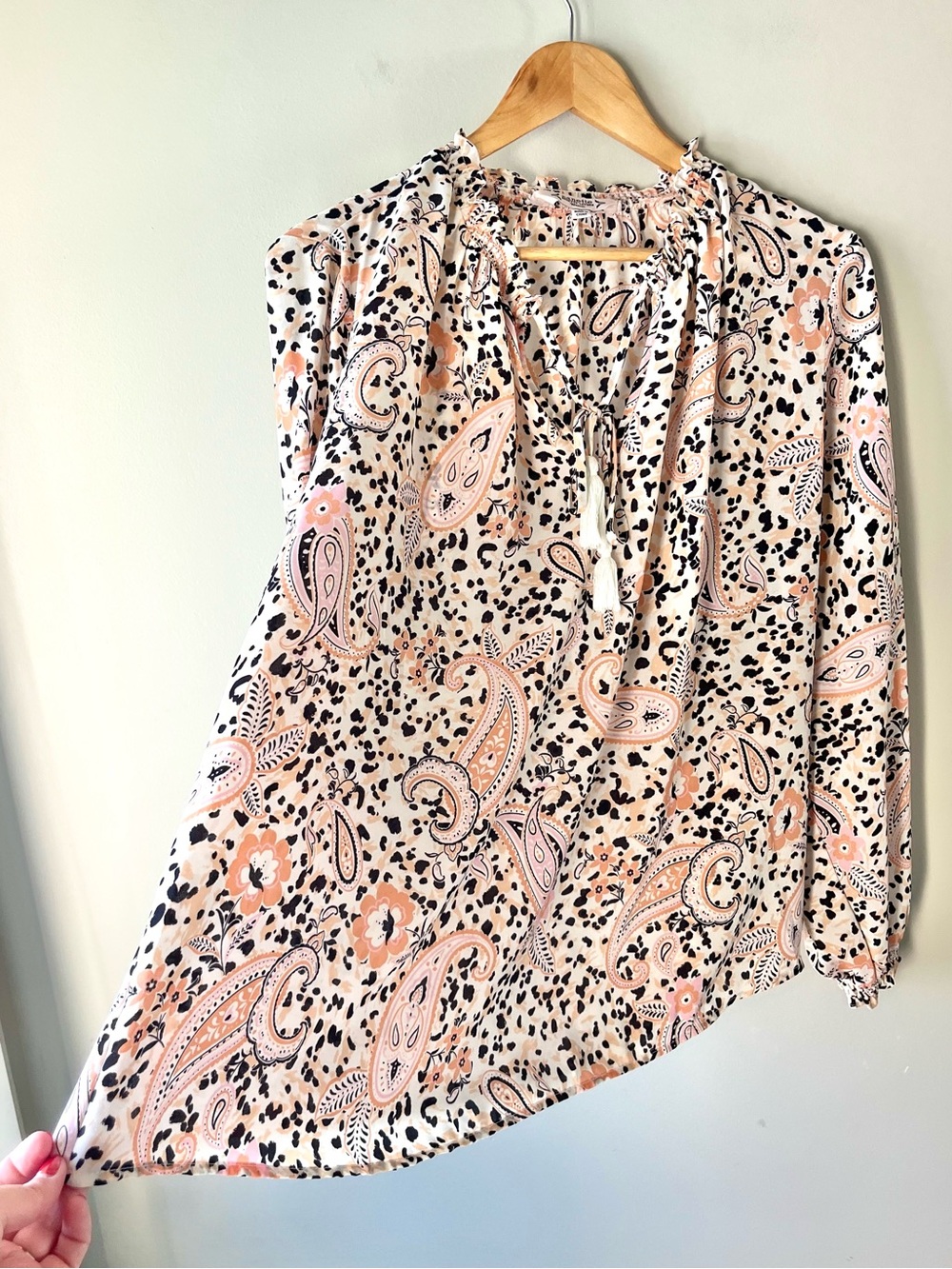Nanette Lepore Peach & Cream Paisley Long Sleeve Peasant Blouse Size 1X -Office - Picture 7 of 9